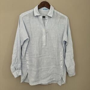 J McLaughlin Small Blue Striped Shirt Fallon Linen Popover Tunic Coastal Beachy